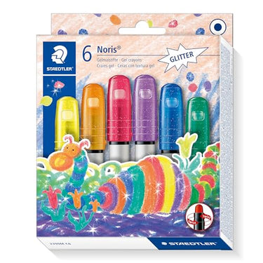 STAEDTLER Noris Club 2390M C6 Gelmalstifte, 6 Stück im Set, Glitter-Farben, perfekt für kleine Kinderhände, superweich und farbintensiv, auch ideal für `Fensterglas im Sale